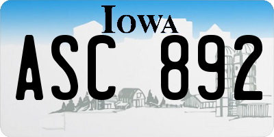 IA license plate ASC892