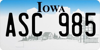 IA license plate ASC985