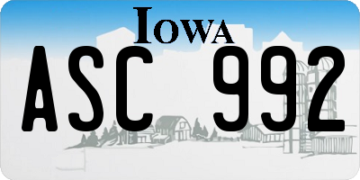 IA license plate ASC992