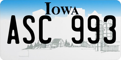 IA license plate ASC993