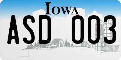 IA license plate ASD003