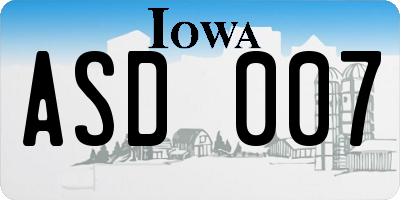 IA license plate ASD007