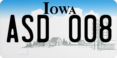 IA license plate ASD008