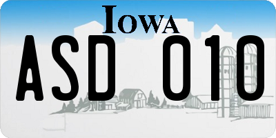 IA license plate ASD010