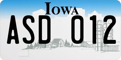 IA license plate ASD012