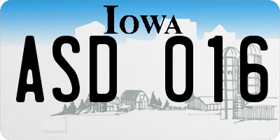 IA license plate ASD016