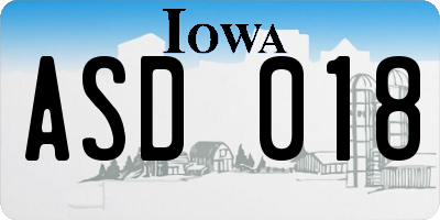 IA license plate ASD018