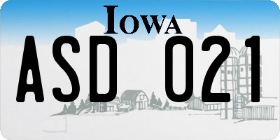 IA license plate ASD021