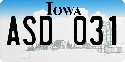 IA license plate ASD031