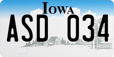 IA license plate ASD034