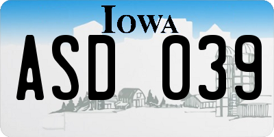 IA license plate ASD039