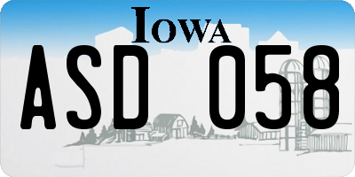 IA license plate ASD058