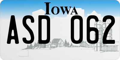 IA license plate ASD062