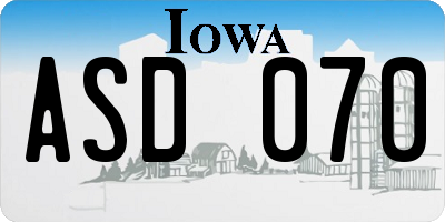 IA license plate ASD070