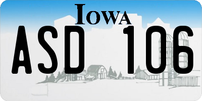 IA license plate ASD106