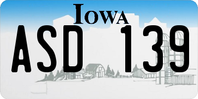 IA license plate ASD139