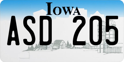 IA license plate ASD205