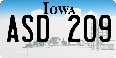 IA license plate ASD209