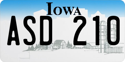 IA license plate ASD210