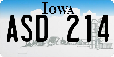 IA license plate ASD214
