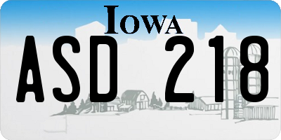 IA license plate ASD218