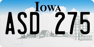 IA license plate ASD275