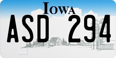IA license plate ASD294