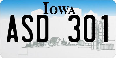 IA license plate ASD301