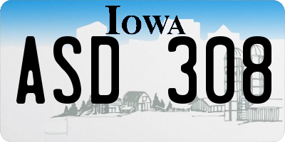 IA license plate ASD308