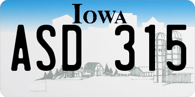 IA license plate ASD315