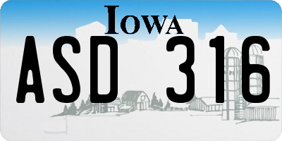 IA license plate ASD316