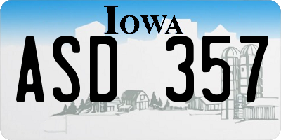 IA license plate ASD357