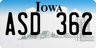 IA license plate ASD362