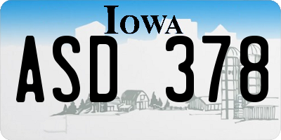 IA license plate ASD378