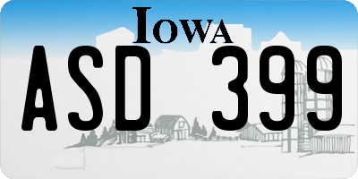 IA license plate ASD399