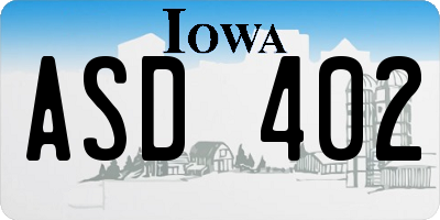 IA license plate ASD402