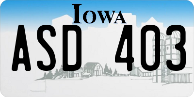 IA license plate ASD403