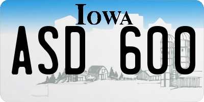 IA license plate ASD600
