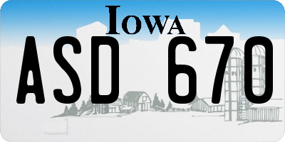 IA license plate ASD670