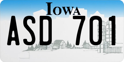 IA license plate ASD701