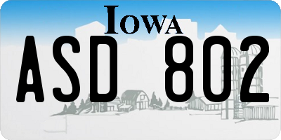 IA license plate ASD802