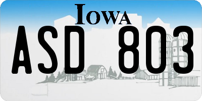 IA license plate ASD803