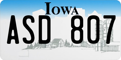IA license plate ASD807