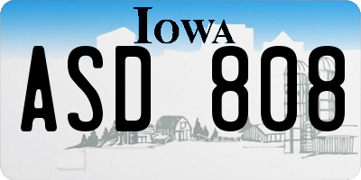 IA license plate ASD808