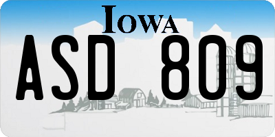 IA license plate ASD809