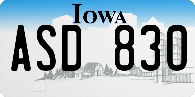 IA license plate ASD830