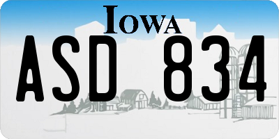 IA license plate ASD834