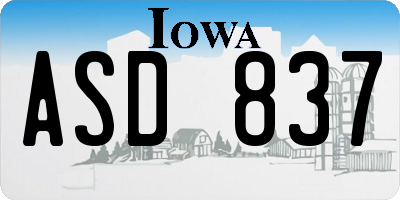 IA license plate ASD837