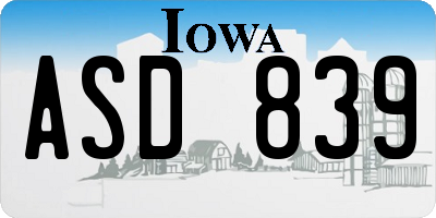 IA license plate ASD839