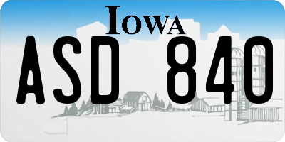 IA license plate ASD840